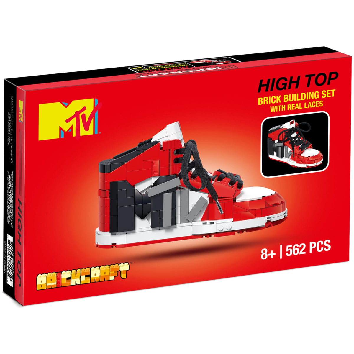 Box packaging for Brickcraft MTV Icon Sneaker resembles a shoe box for gifting