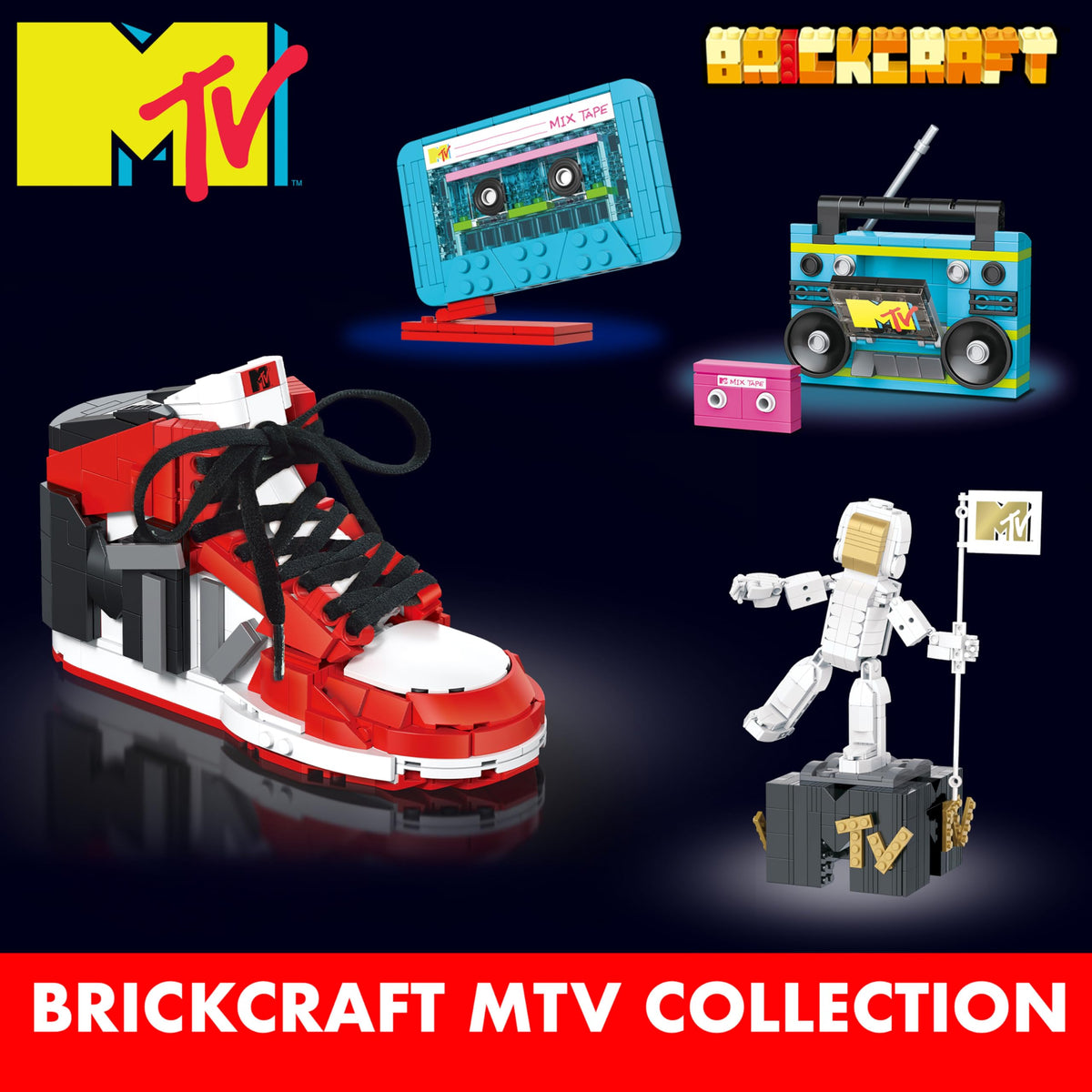Desk setup featuring Brickcraft MTV Icon Sneaker enhances retro vibe in workspace