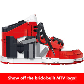 MTV Icon Sneaker by Brickcraft displayed on shelf adds nostalgic décor to any room