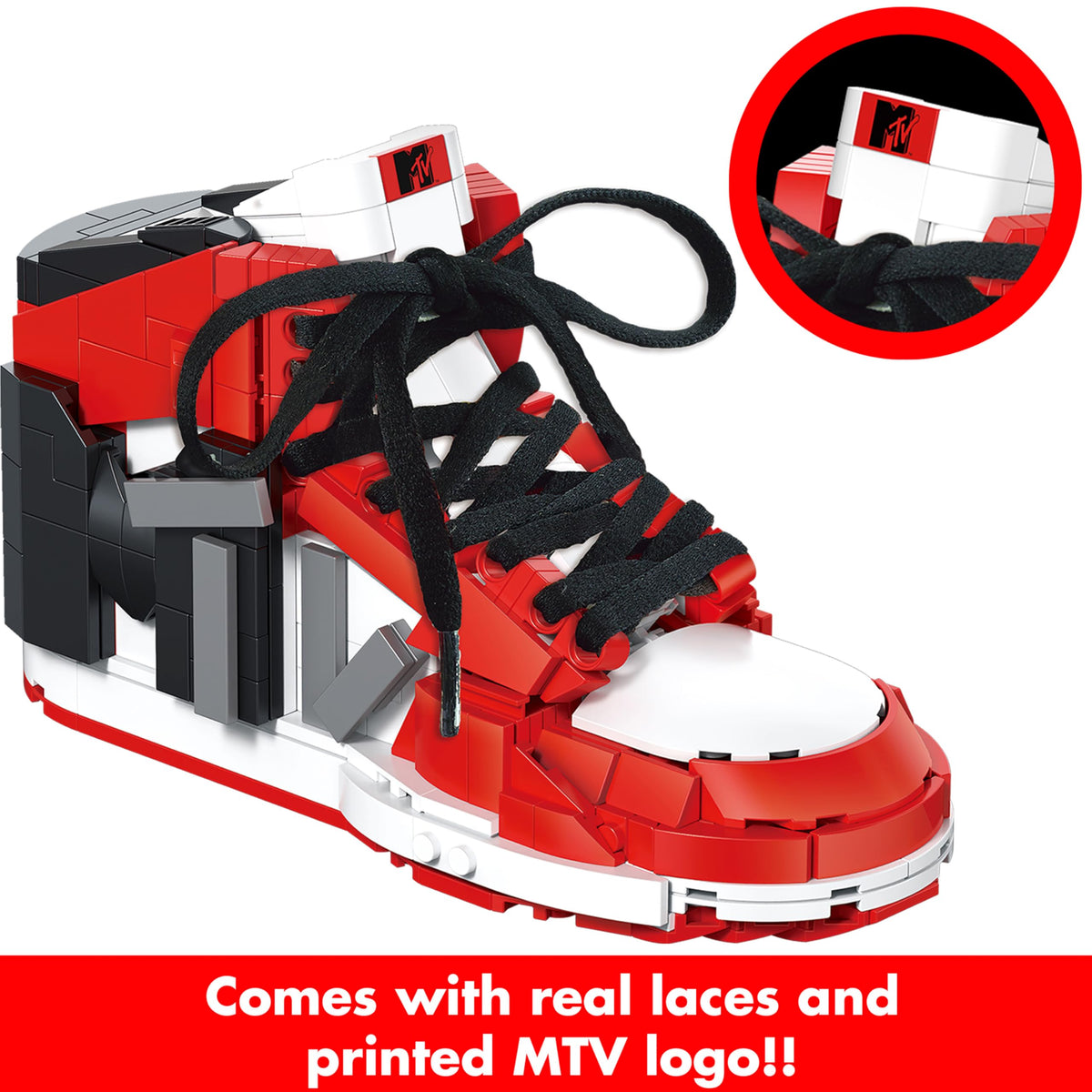 Brickcraft MTV Icon Sneaker with shoe laces demonstrates authentic detailing for display