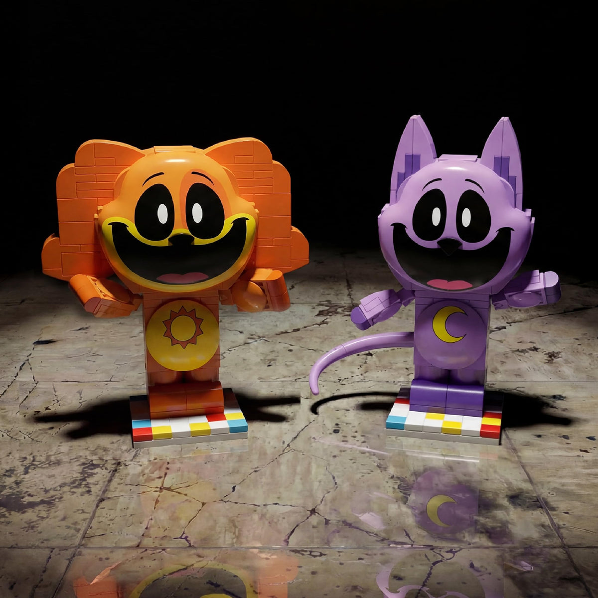 Rainbow base supports stable display and matches the Smiling Critters theme.
