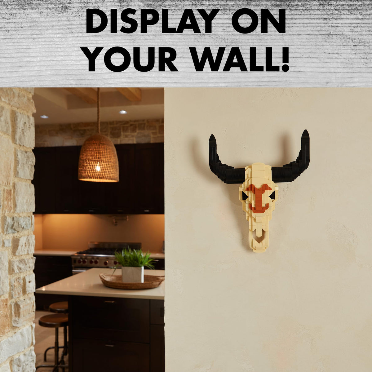 Brickcraft steer skull wall mount on rustic backdrop.