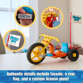 Brickcraft Stewie trike handlebar tassels add authentic character touches.