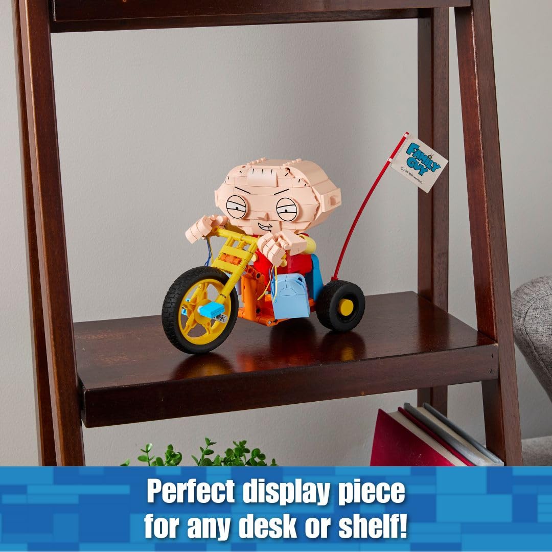 Brickcraft Stewie trike license plate features custom print detail.