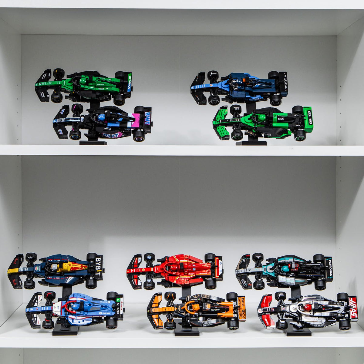 Desk or shelf display setup for Brickify Speed Champions F1 on a compact surface.