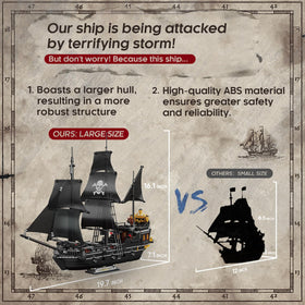 BrickTribe pirate ship side view highlights sturdy hull and masts