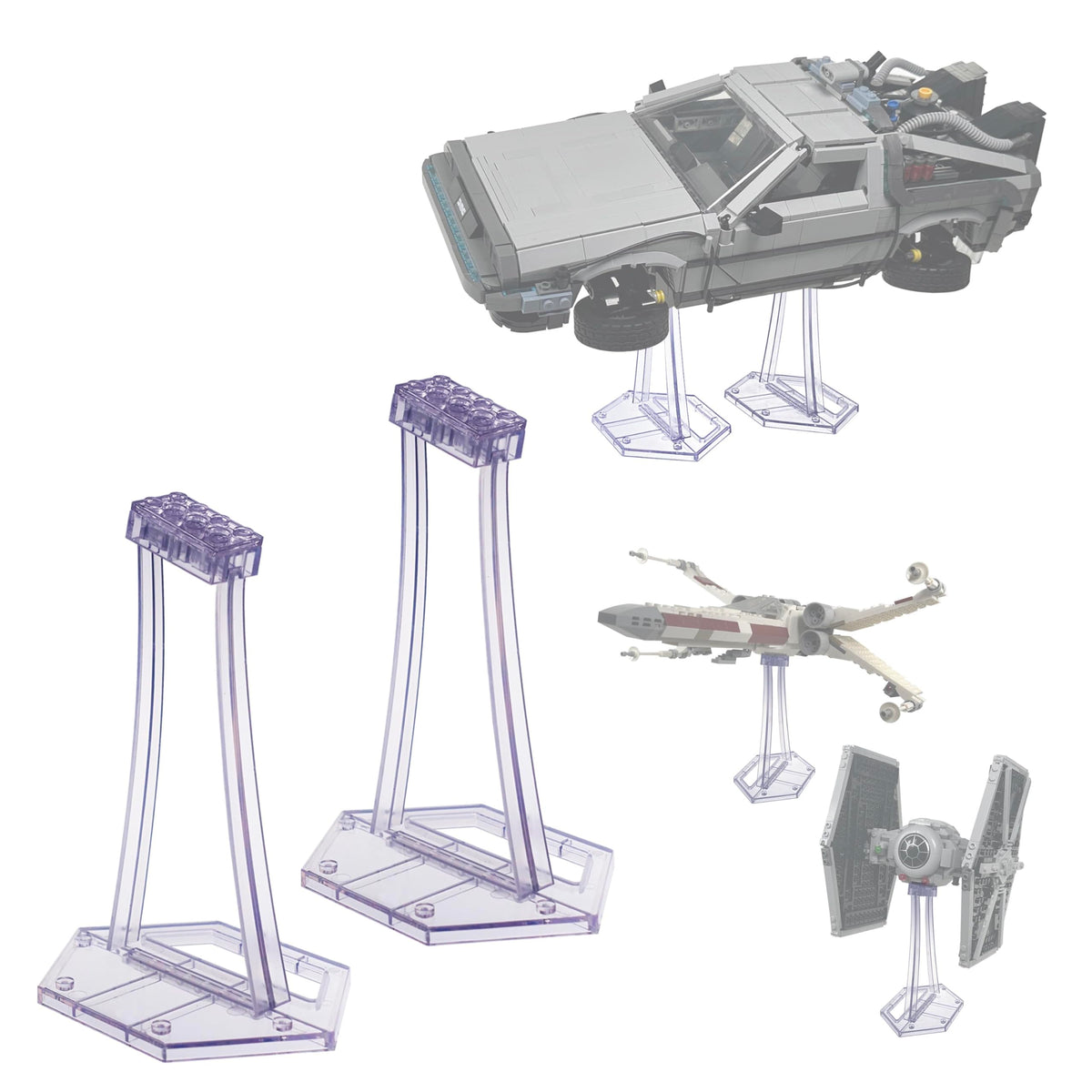 BrickVisions clear display stand 2-pack tilts LEGO models for 15° viewing