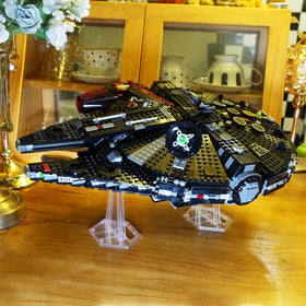 BrickVisions clear display stand for LEGO Millennium Falcon 75389/75257 highlights the hull with tilt