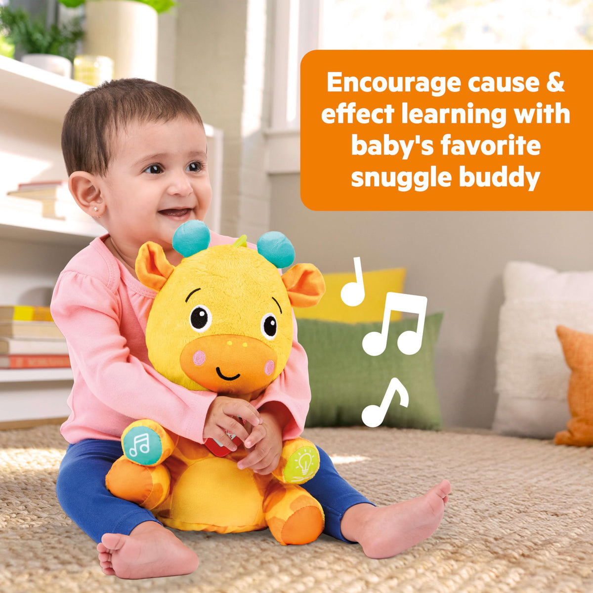Bright Starts Giraffe in Learn & Grow mode introducing letters colors and numbers