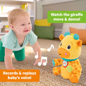 Soft plush fabric of Bright Starts giraffe for comforting tactile play
