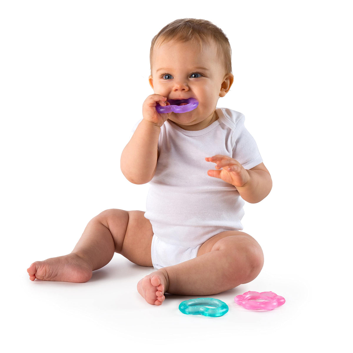 Bright Starts Everything Nice 9-piece set: newborn-friendly, versatile teething and rattling fun.