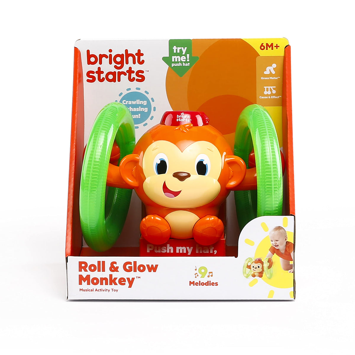Bright Starts Roll & Glow Monkey batteries not included for flexible setup.