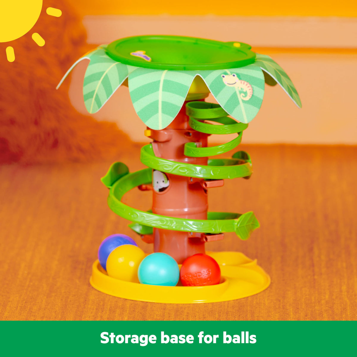 Bright Starts Tropical Twirl Ball Play Toy base storage aids cleanup