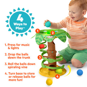 Bright Starts Tropical Twirl Ball Play Toy monkey button lights boost engagement