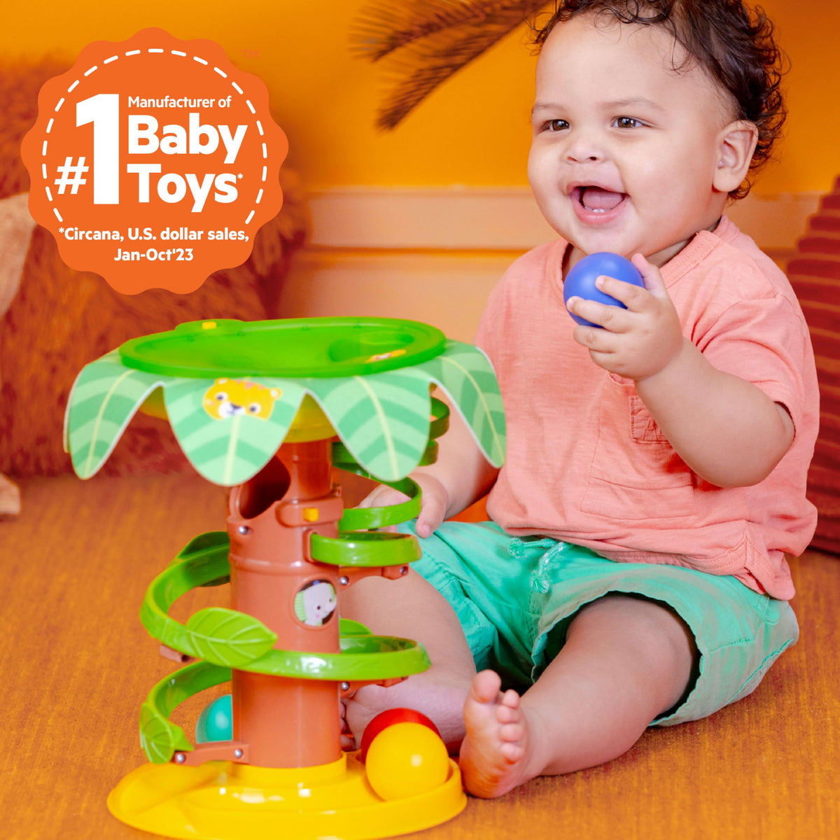 Bright Starts Tropical Twirl Ball Play Toy spiral vine play stimulates grasp and tracking