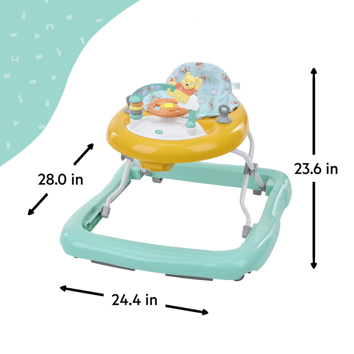 Bright Starts Winnie the Pooh walker height adjustment ensures comfy use from 6 to 12 months