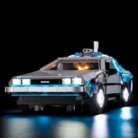 BRIKSMAX light kit for 10300 front view illuminates the Back to the Future model for vivid display