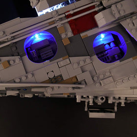 BRIKSMAX Millennium Falcon dot lights illuminate cockpit and engines with dramatic glow