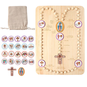 Brilucky Montessori prayer board with engraved instructions guides rosary use.