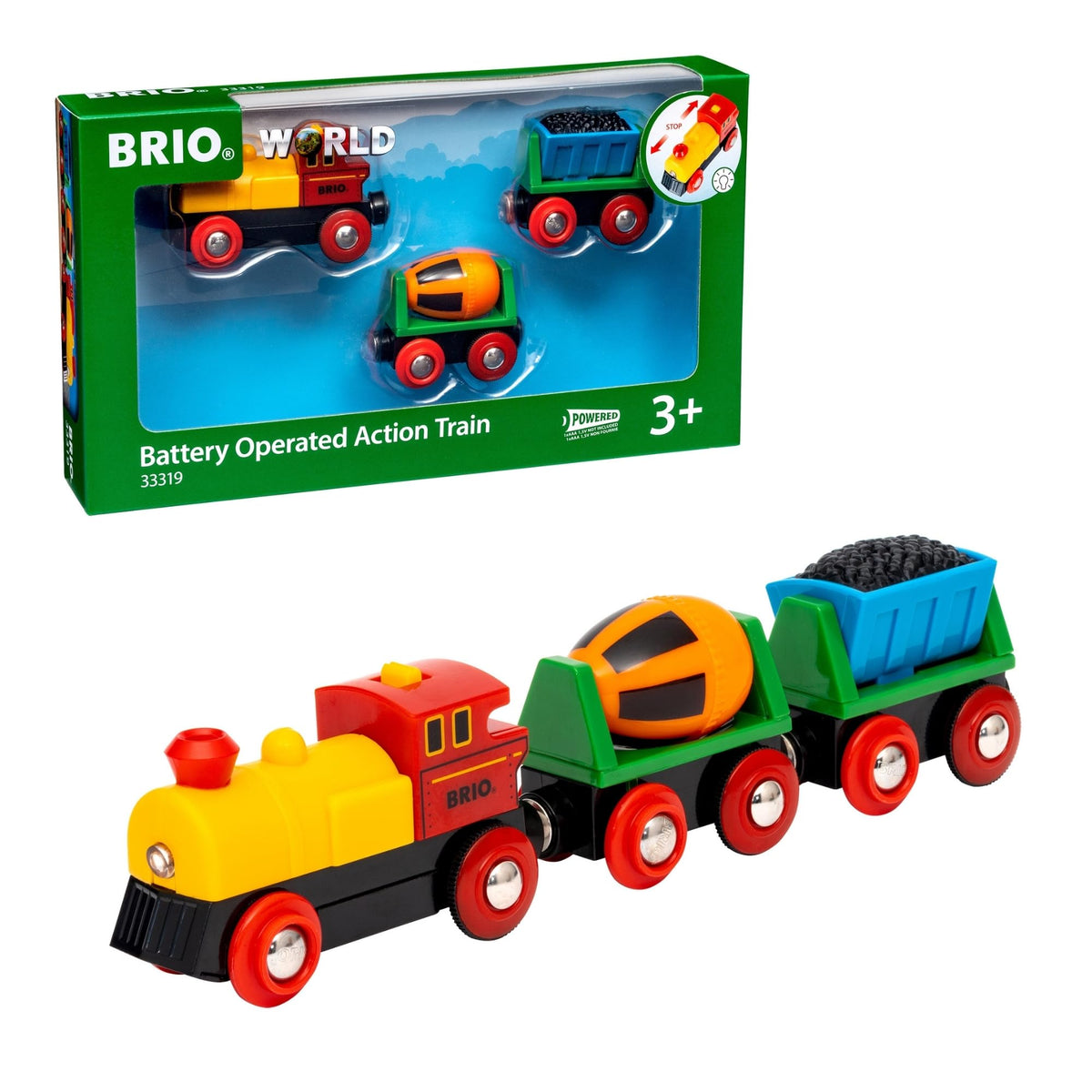 BRIO World action train engine with headlight for guided imaginative play