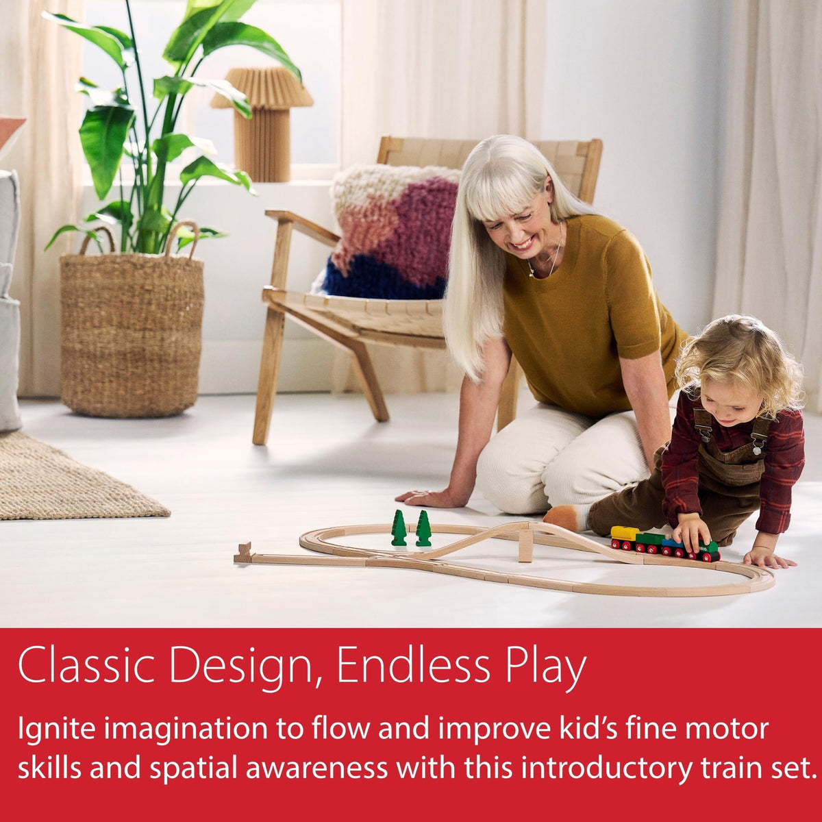 BRIO wooden tracks provide a sturdy base for creative layouts.