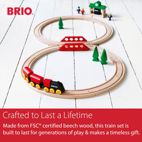 BRIO Classic Figure 8 set wooden station offers sturdy play hub.