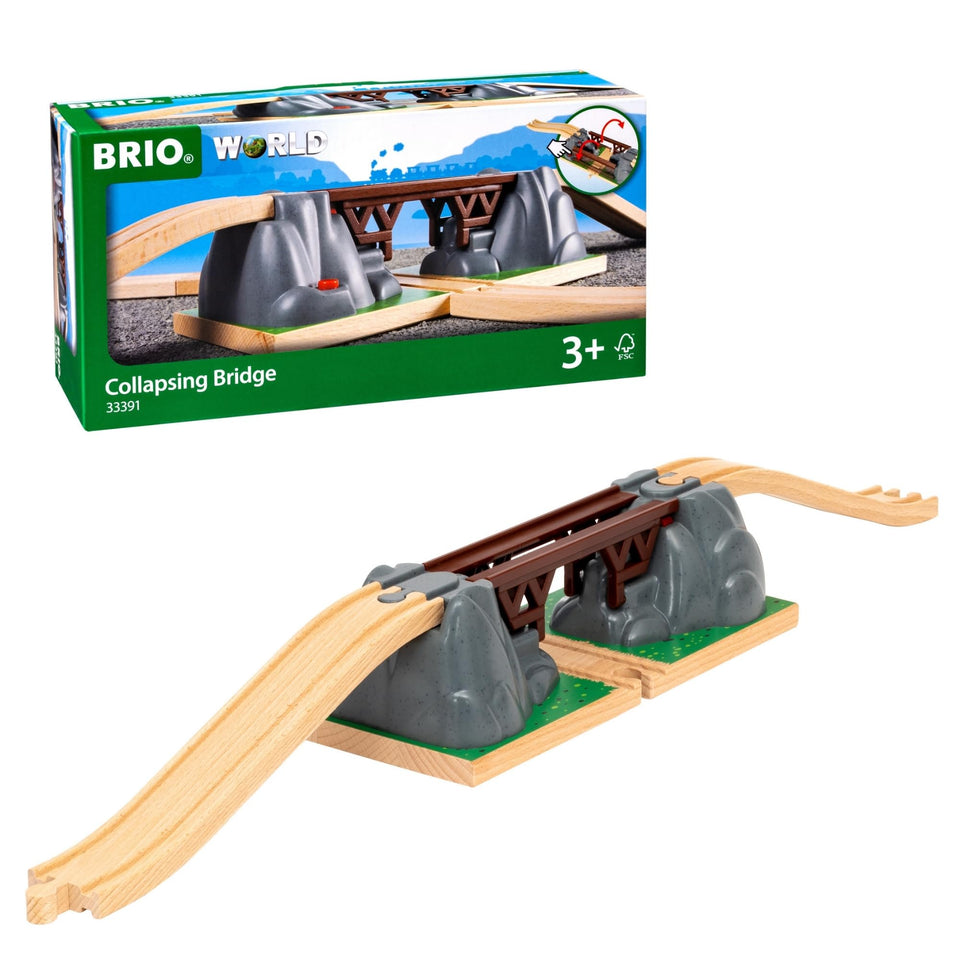 BRIO Collapsing Bridge 3-piece set expands a child's wooden railway world.