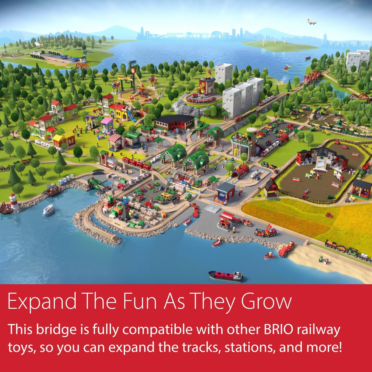 BRIO Collapsing Bridge allows magnetic trains to connect smoothly during play.
