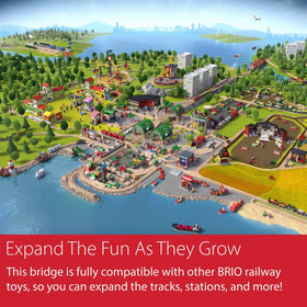 BRIO Collapsing Bridge allows magnetic trains to connect smoothly during play.