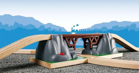 BRIO Collapsing Bridge connects with wooden tracks for seamless expansion.