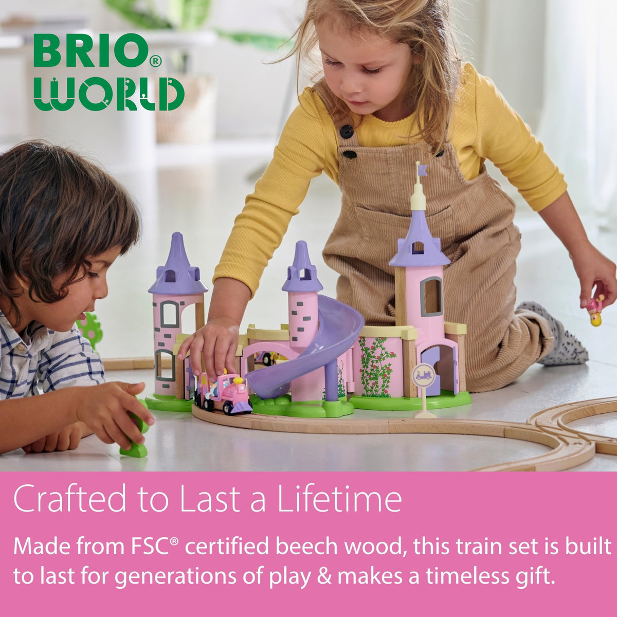 BRIO Disney Princess Castle Set complete layout highlights durable design for years of use.