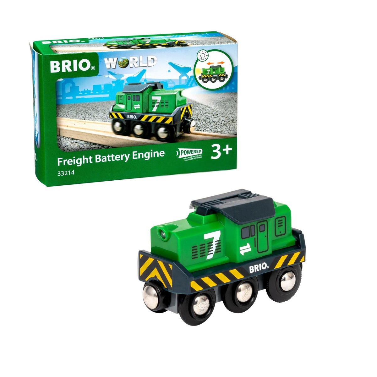 BRIO Freight Battery Engine front view shows power for long sets.