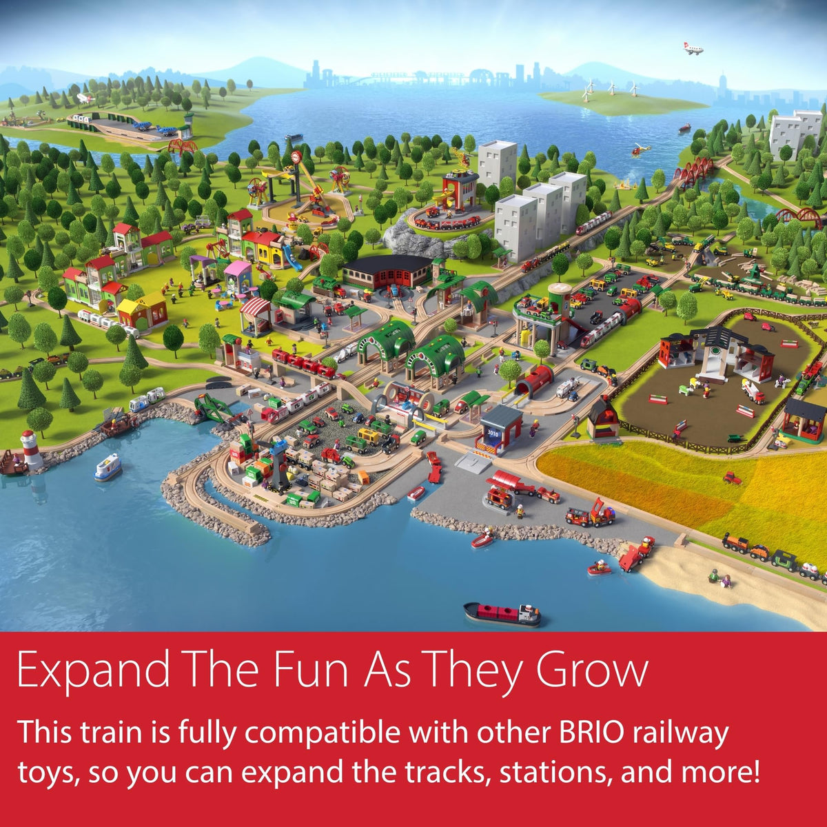 BRIO Freight Engine push-button control enables easy forward, reverse, and stop.