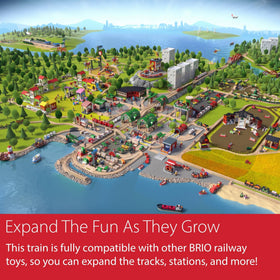 BRIO Freight Engine push-button control enables easy forward, reverse, and stop.