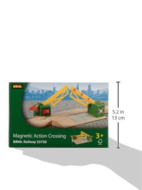 BRIO Magnetic Action Crossing button press highlights interactive play and easy action.