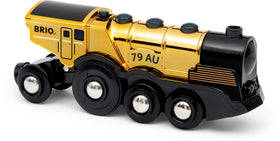 BRIO Mighty Golden Action Locomotive battery-operated design supports independent play sessions.
