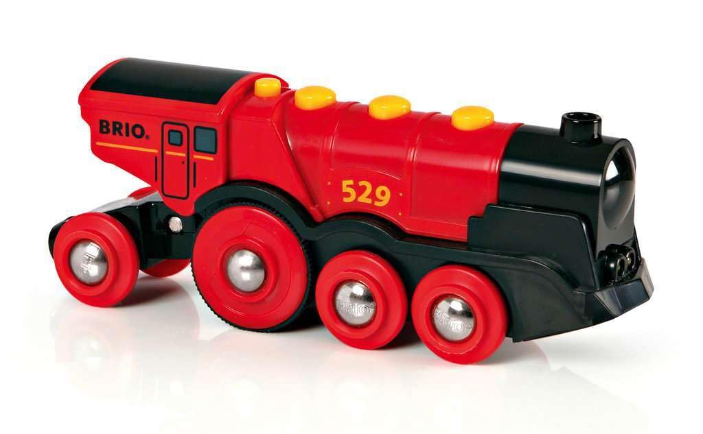 BRIO Mighty Red Action Locomotive with easy button controls for simple operation