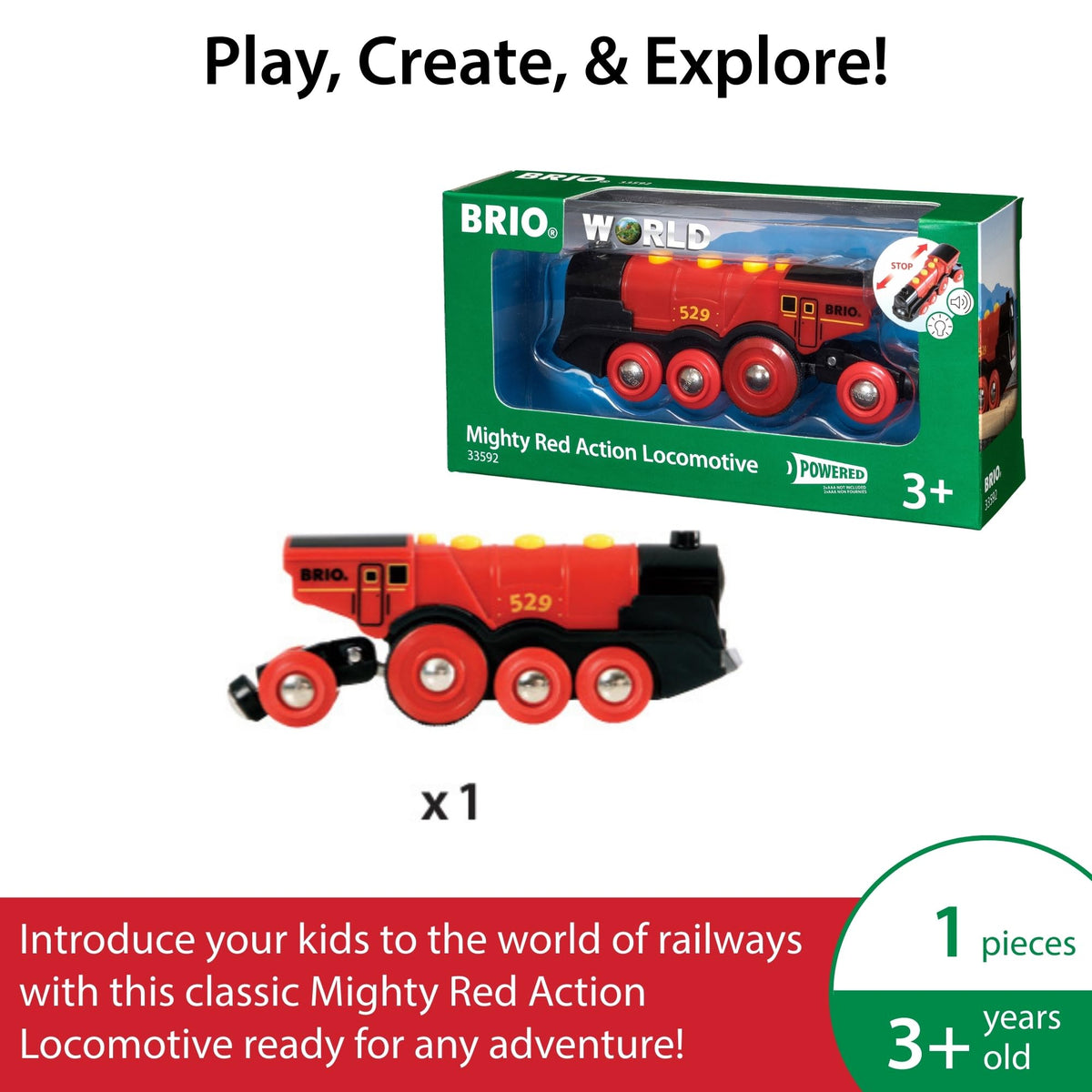 BRIO Mighty Red Action Locomotive choo-choo sound adds playful realism