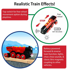 BRIO Mighty Red Action Locomotive magnetic connections for quick linking
