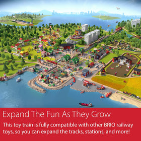 BRIO Mighty Red Action Locomotive on wooden track during playtime