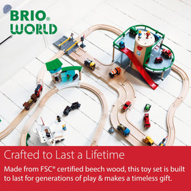 BRIO Parking Garage fits into existing BRIO train sets for seamless play.