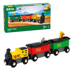 BRIO Safari Train engine front view—bright yellow design boosts imaginative play