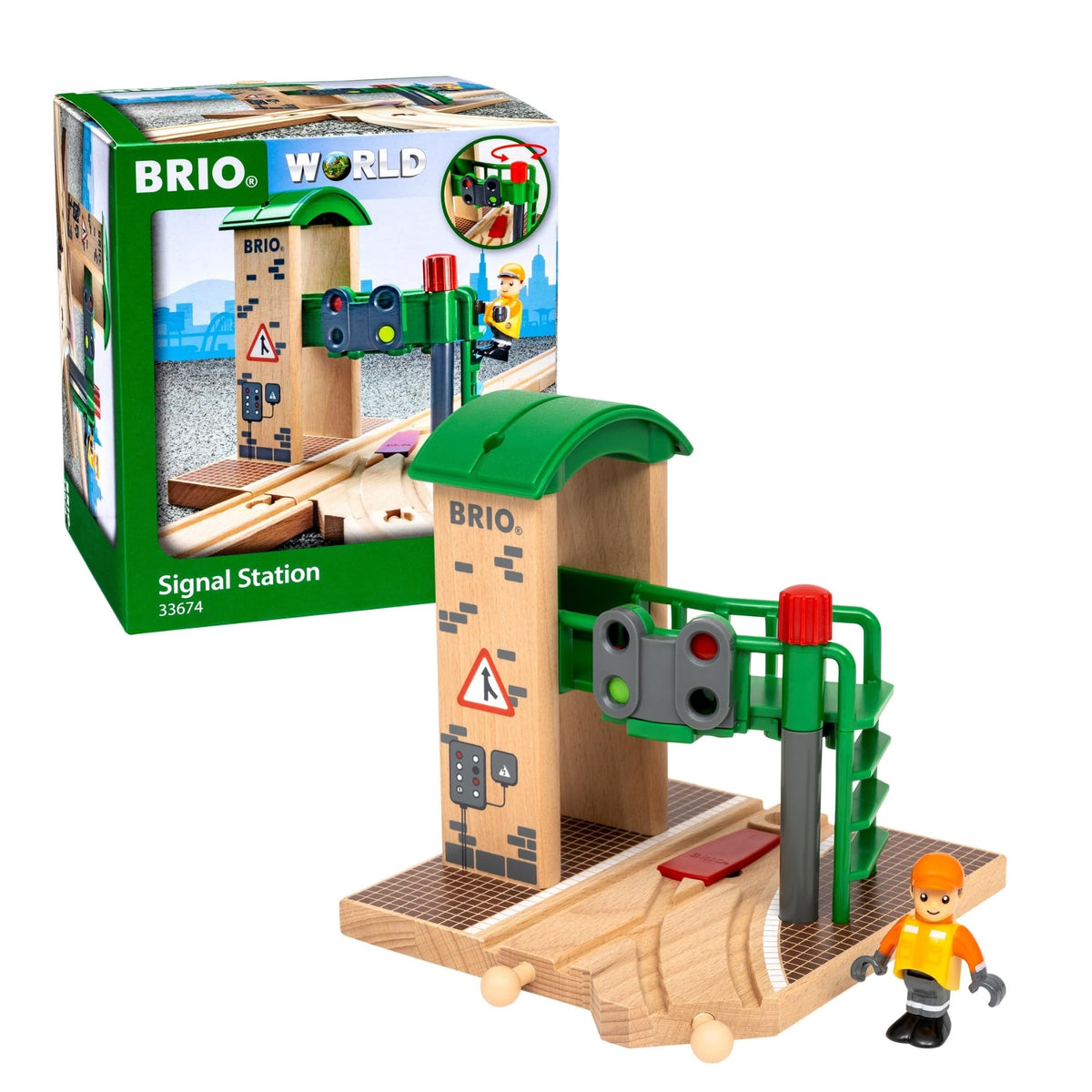 BRIO Signal Station with red switch directs trains for creative play