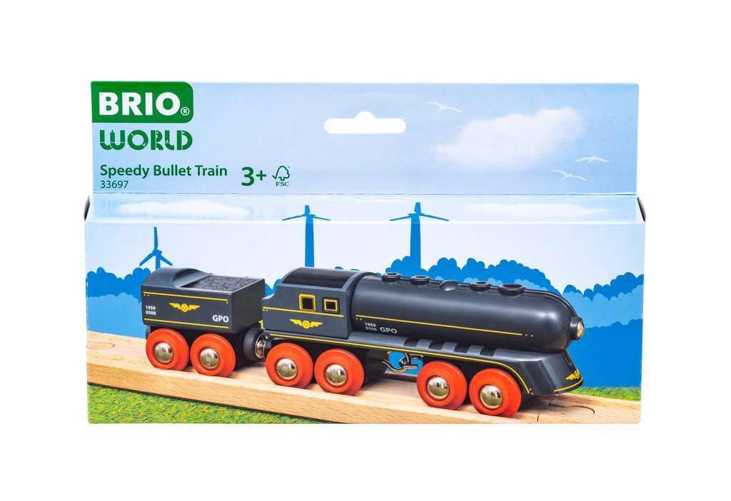 BRIO Speedy Bullet Train engine side view inspires storytelling and coordinated hand movements