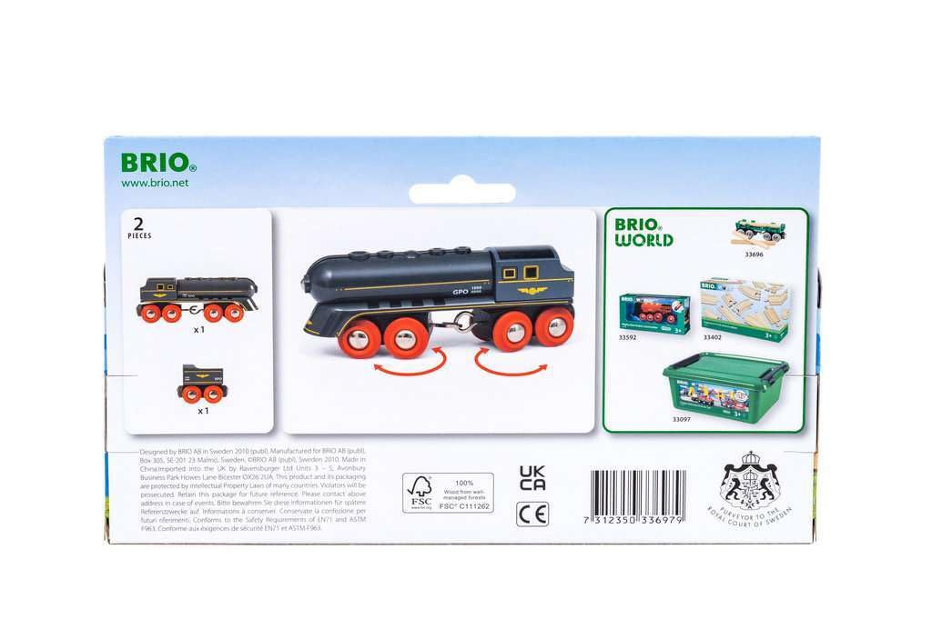 BRIO Speedy Bullet Train ready-for-play setup encourages quick setup and on-the-go fun