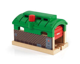 BRIO Train Garage used as a tunnel with doors open