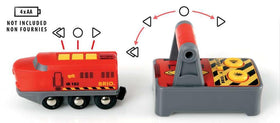 BRIO wooden train on tracks showing realistic track-based exploration.