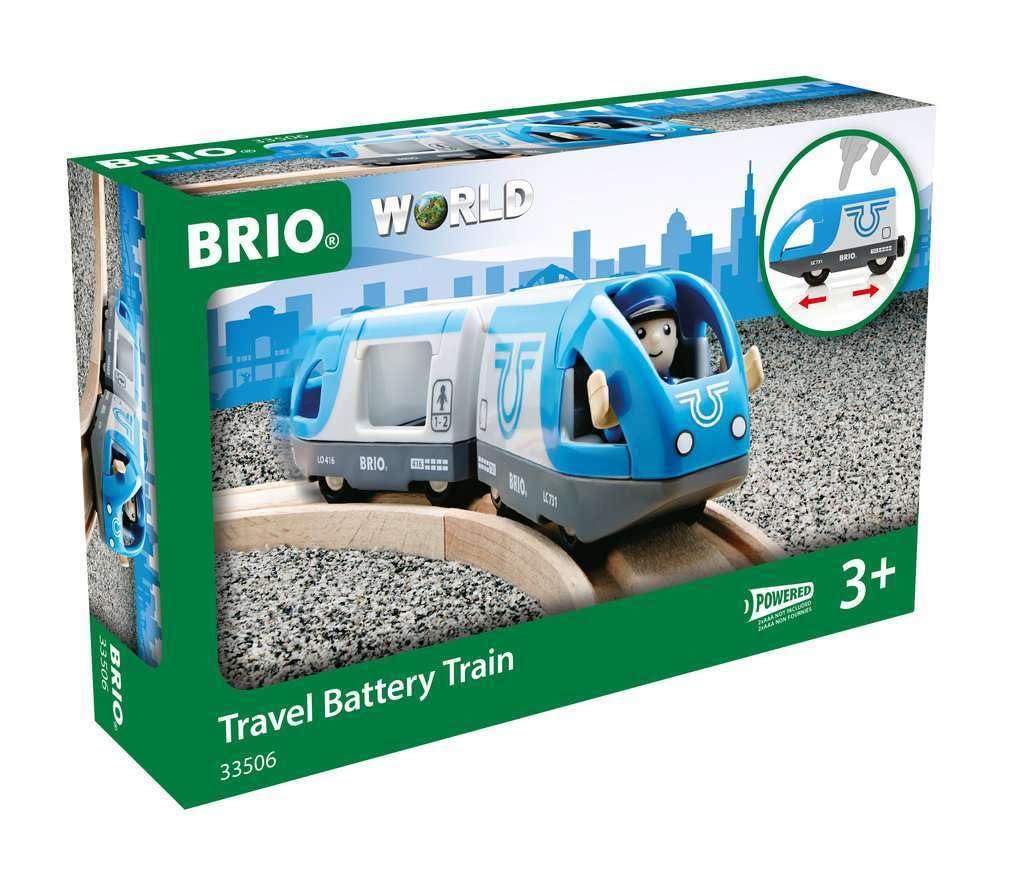 BRIO Travel Battery Train passenger car on BRIO rails for cooperative play