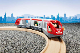 BRIO Travel Train passenger figure sits in the car for adventures.
