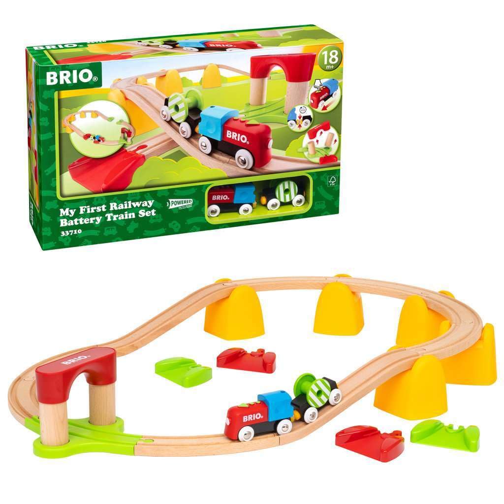 BRIO World 33710 hood button close-up showing easy start for toddlers.